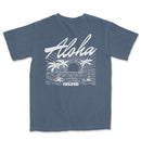 a blue shirt with the words aloha on it