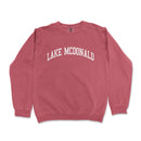 a red sweatshirt with the words lake mcdonald on it