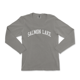a gray shirt with the word salmon lake on it