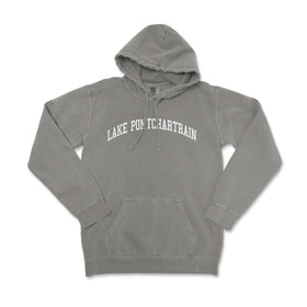 a gray sweatshirt with the words lake po'toutrainn printed on it