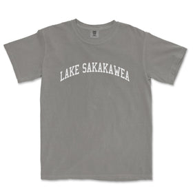 a gray shirt with the words lake sakawa on it