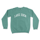 a green sweatshirt with the word lake eden printed on it