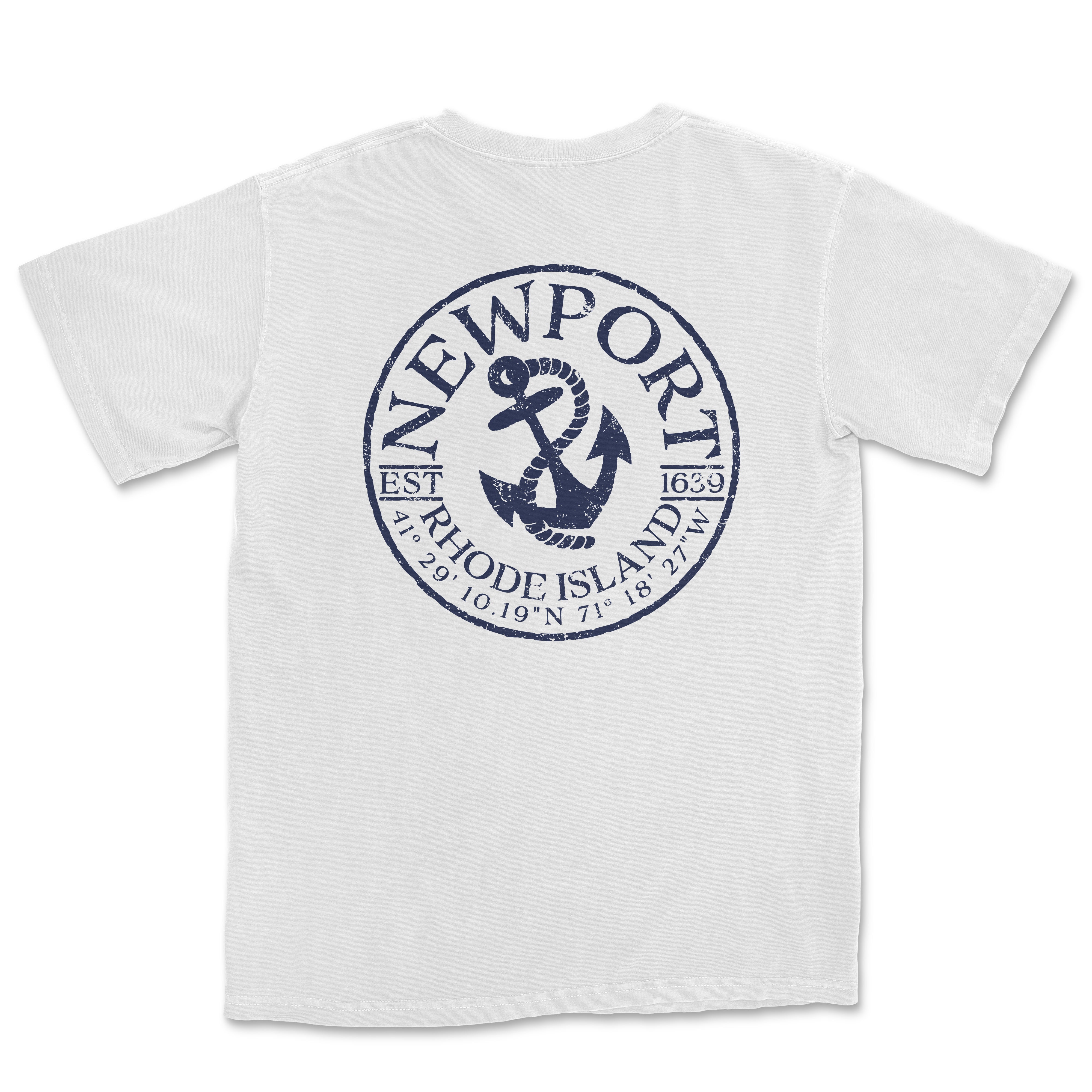 a white t - shirt with a blue and white logo
