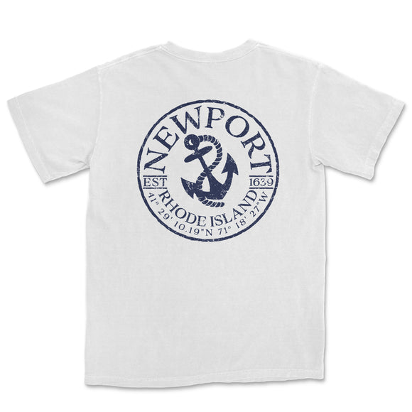 a white t - shirt with a blue and white logo