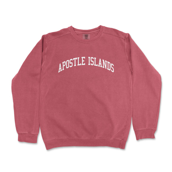a red sweatshirt with the words apostle islands printed on it