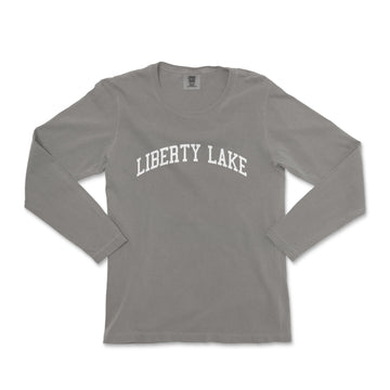 a grey shirt with the words liberty lake on it