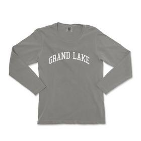 a gray shirt with the words grand lake on it