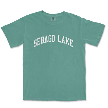 a t - shirt that says sebago lake in white