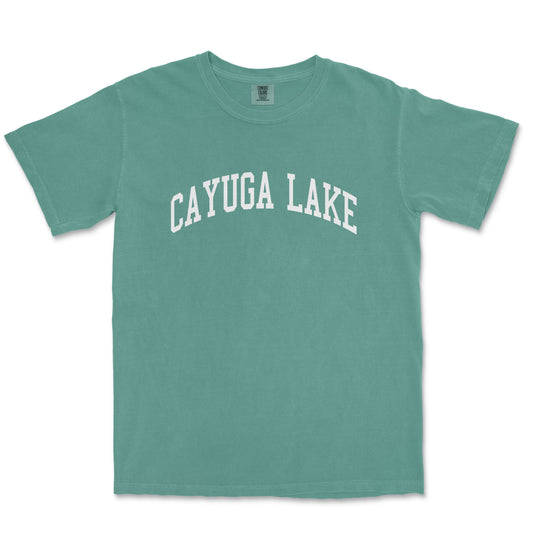 a green t - shirt with the words caygua lake in white
