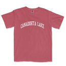 a red t - shirt with the word, canadotta lake in white