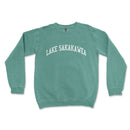 a green sweatshirt with the words lake sanka printed on it