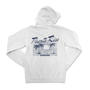 a white hoodie with a bird on it