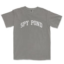 a grey t - shirt with the word spy pond on it