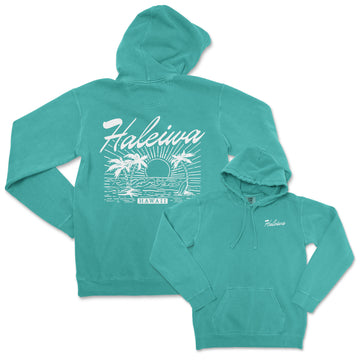 a turquoise hoodie with the words kauauauau on it