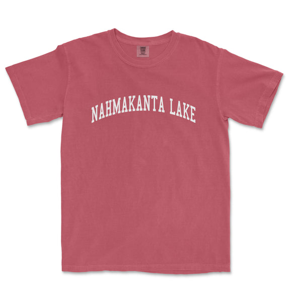 a red t - shirt with the words, nammakanta lake in white