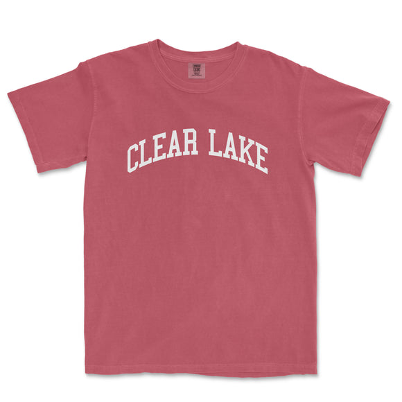 a red t - shirt that says clear lake