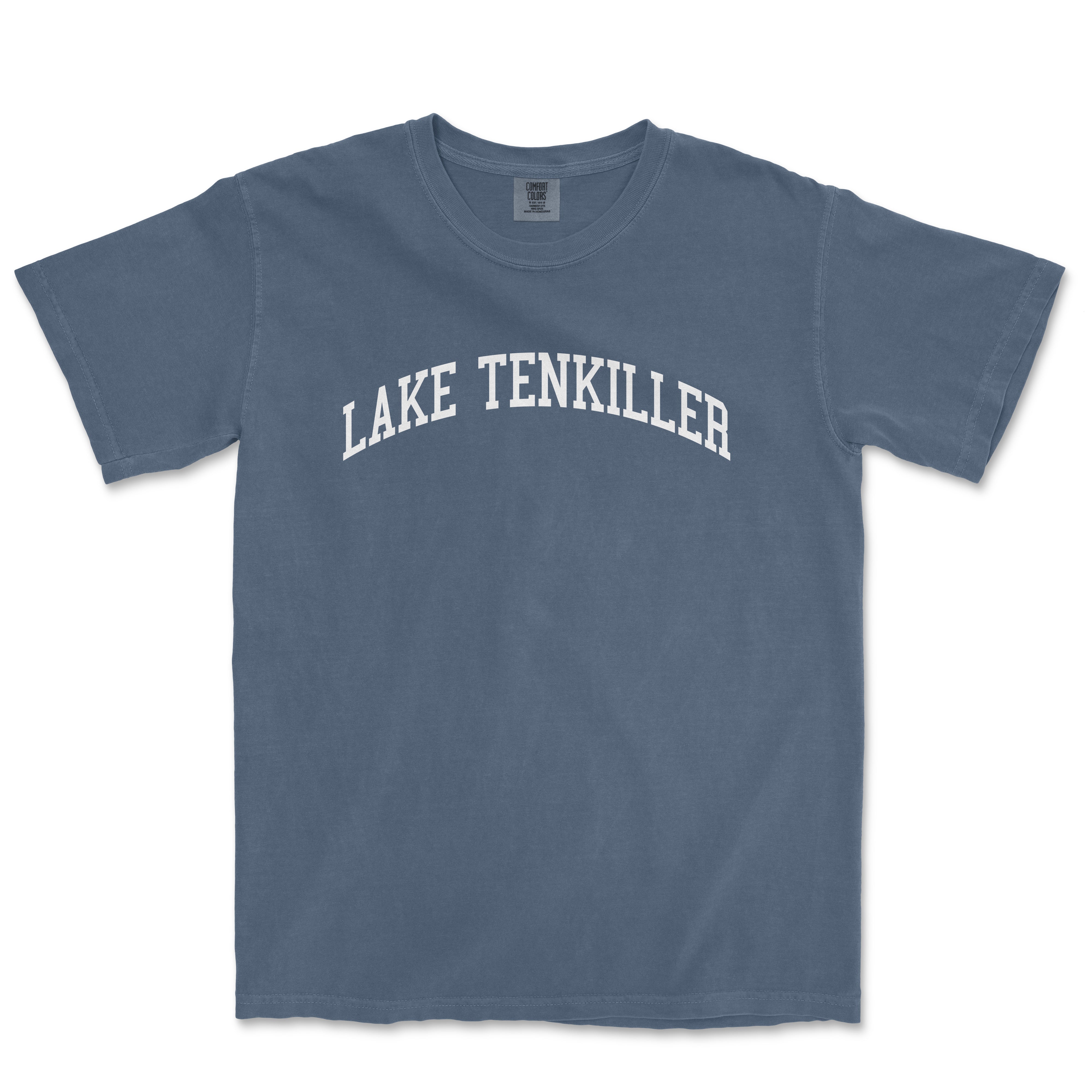 a blue shirt with the word lake tenkiller printed on it