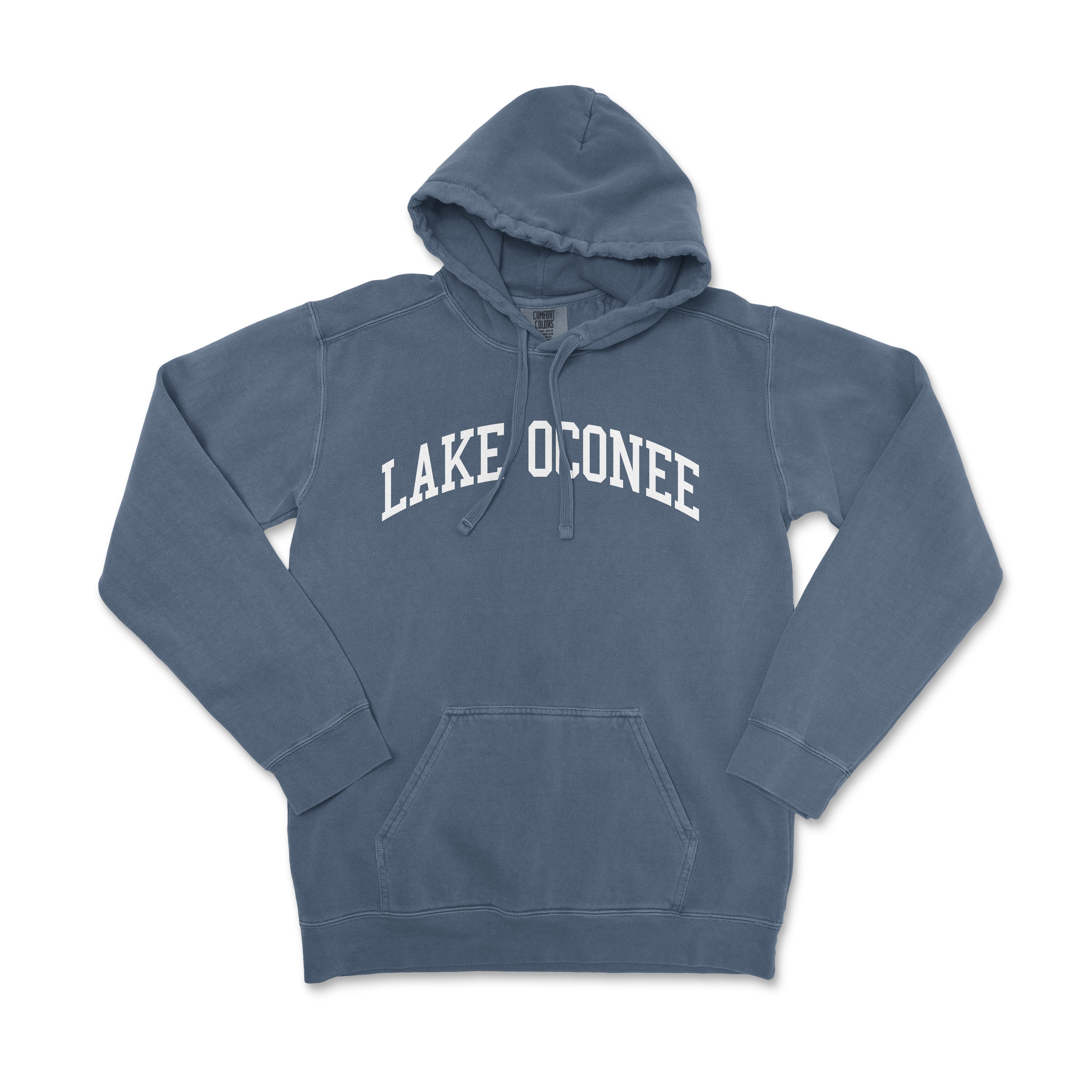a blue lake o'connore sweatshirt with the word lake o'connore