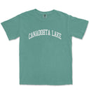 a green t - shirt with the words, canadotta lake in white