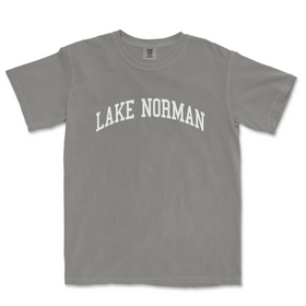 a gray lake norman t - shirt on a white background