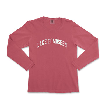 a women's long sleeve shirt with the word lake bomseen in white