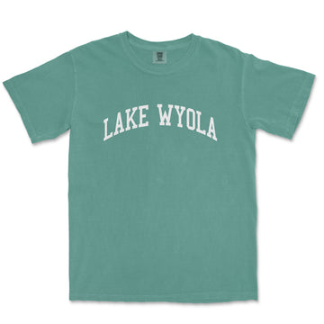 a green t - shirt with the words lake wyola printed on it