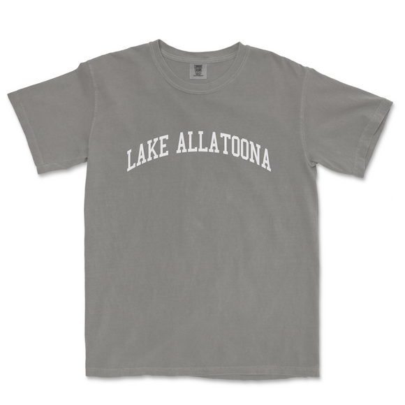 a gray shirt with the words lake allaatonna on it