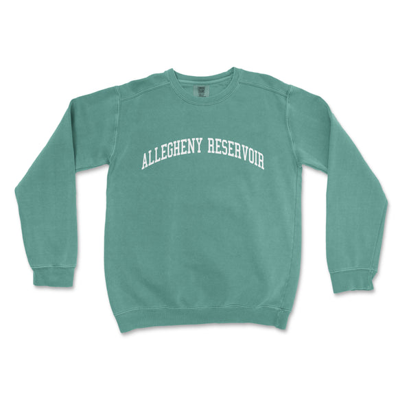 a green sweatshirt with the word, allegheny reservoir on it