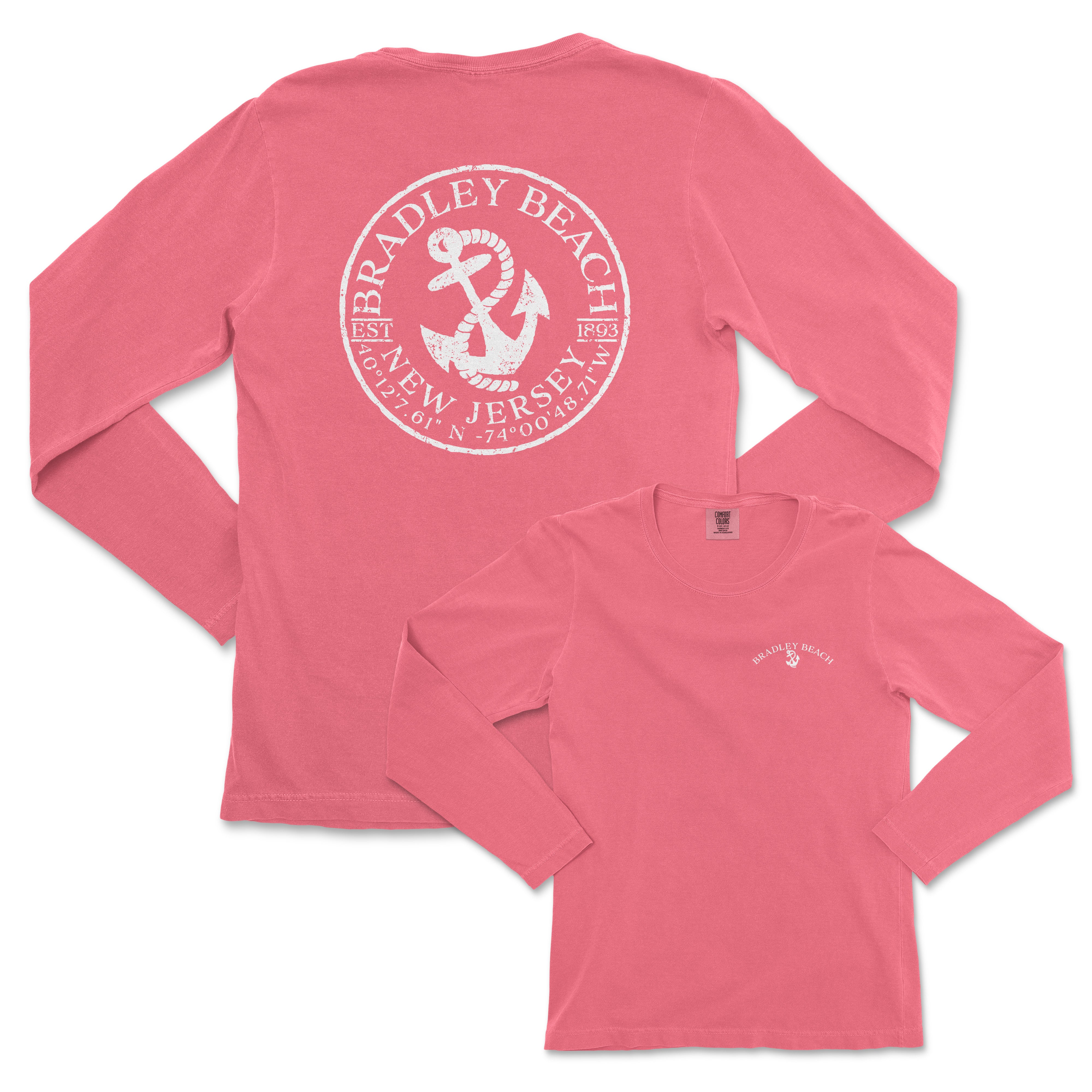 a women's pink long sleeve shirt with an anchor on the front