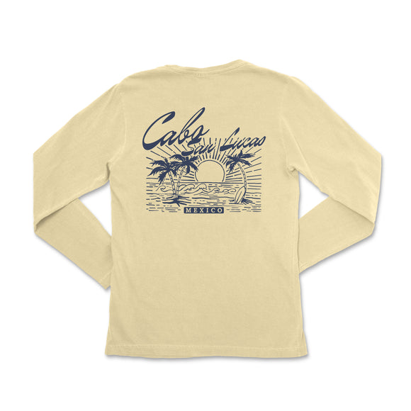 a women's long - sleeved shirt with a palm tree and the words