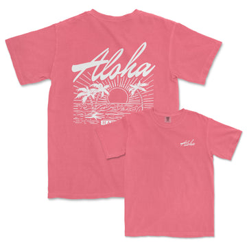 a pink shirt with the words aloh on it