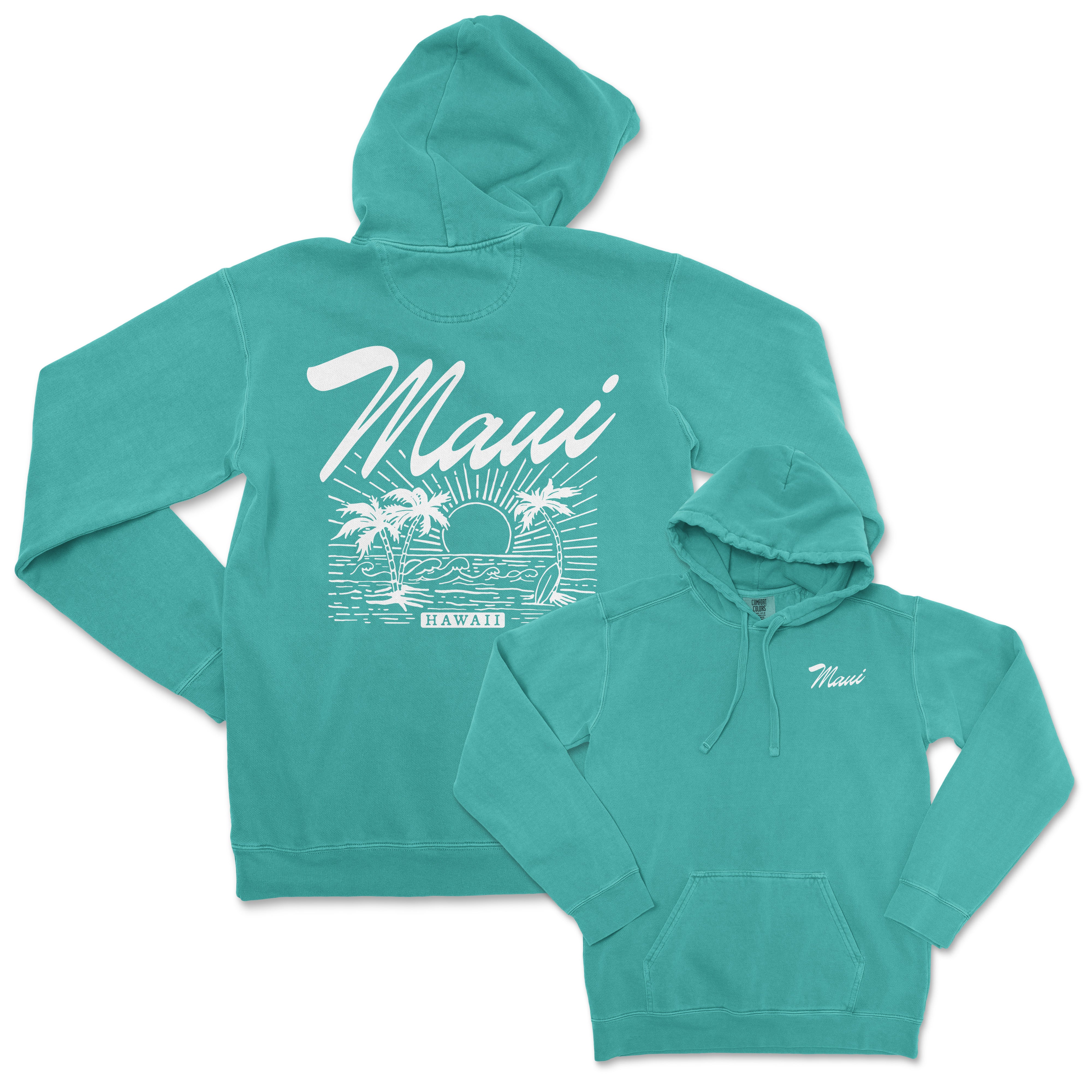 a green hoodie with the words hawaii on it