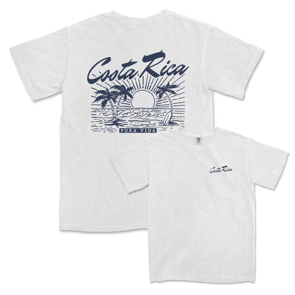 a white t - shirt with the words costa rica on it