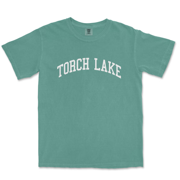 a green t - shirt with the words torch lake on it