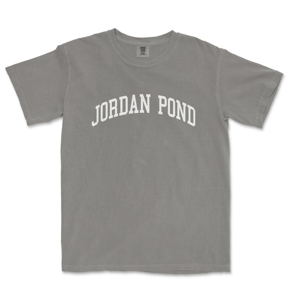 a gray jordan pond t - shirt on a white background