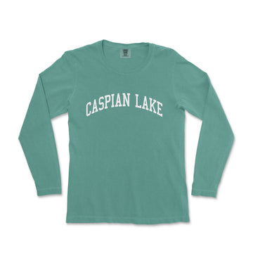 a green long sleeve shirt with the words, captain lake on it