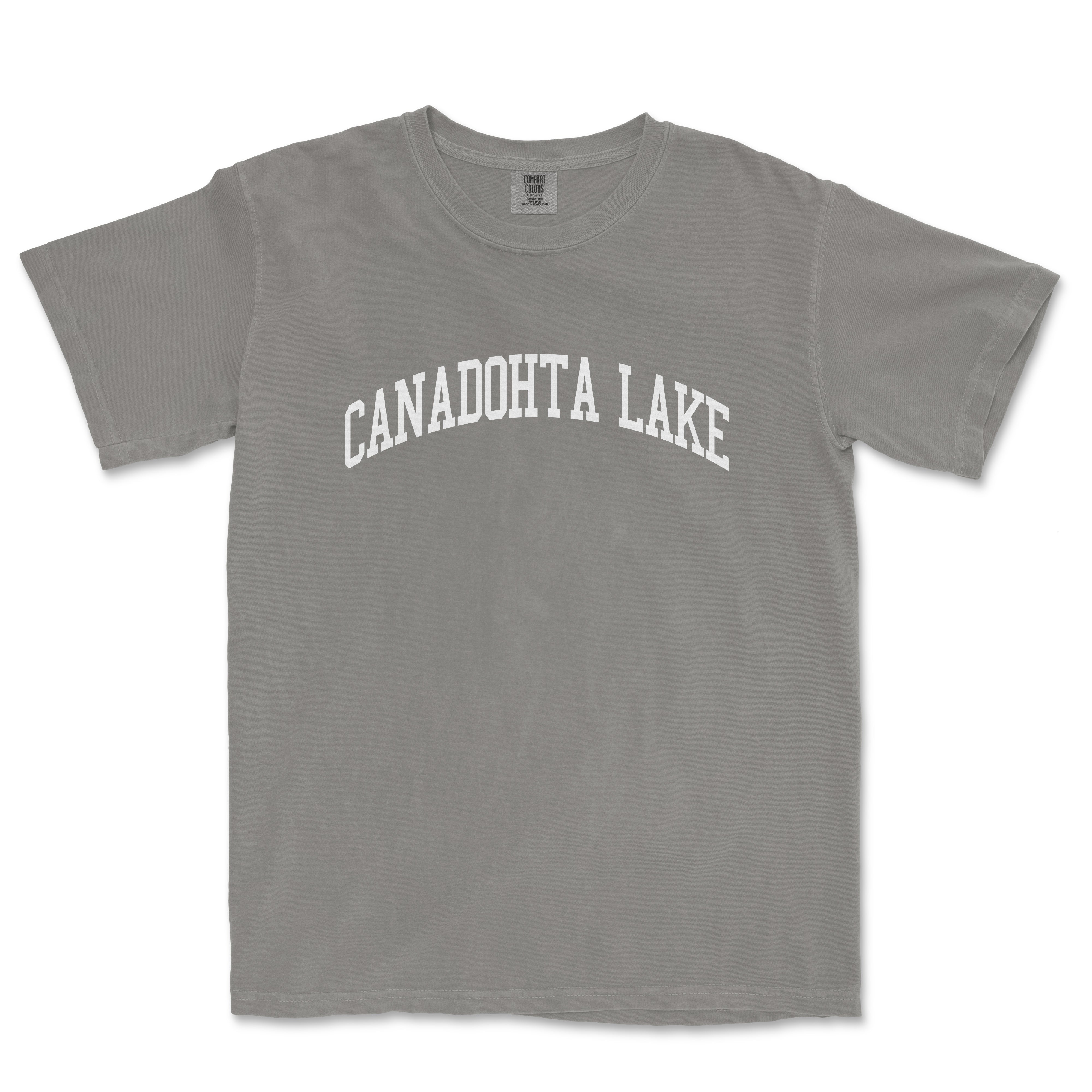 a gray t - shirt with the words, canadotta lake on it