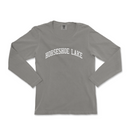 a grey long sleeve shirt that says horse shoe lake