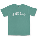a green t - shirt with the words grand lake on it