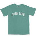 a green t - shirt with the word finger lakes printed on it