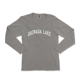 a gray long sleeve shirt with the words grenada lake on it