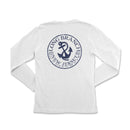 a white long sleeve shirt with a blue anchor on it