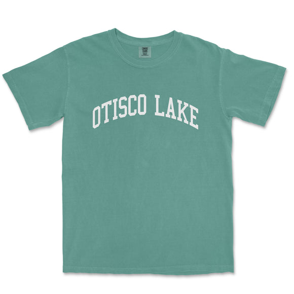 a green t - shirt with the word otsco lake in white