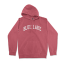 a red sweatshirt with the words blu lake on it