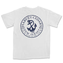 a white t - shirt with a blue and white anchor on it
