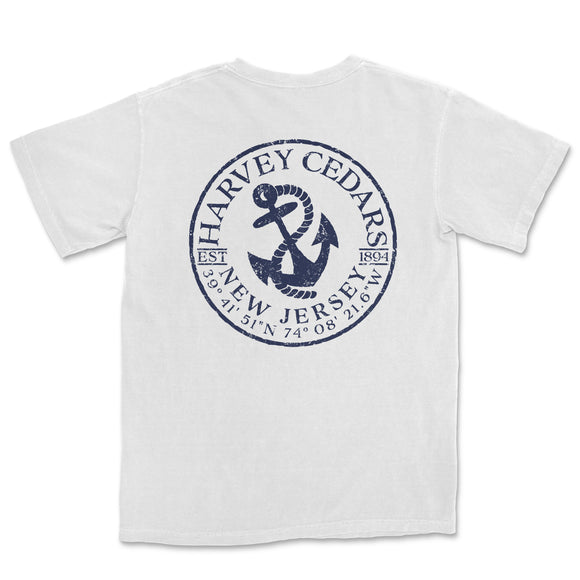 a white t - shirt with a blue and white anchor on it