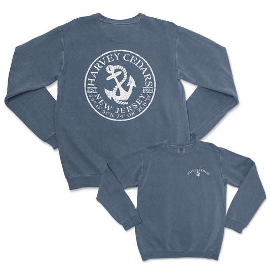 a blue sweatshirt with an anchor and the words happy crab on it