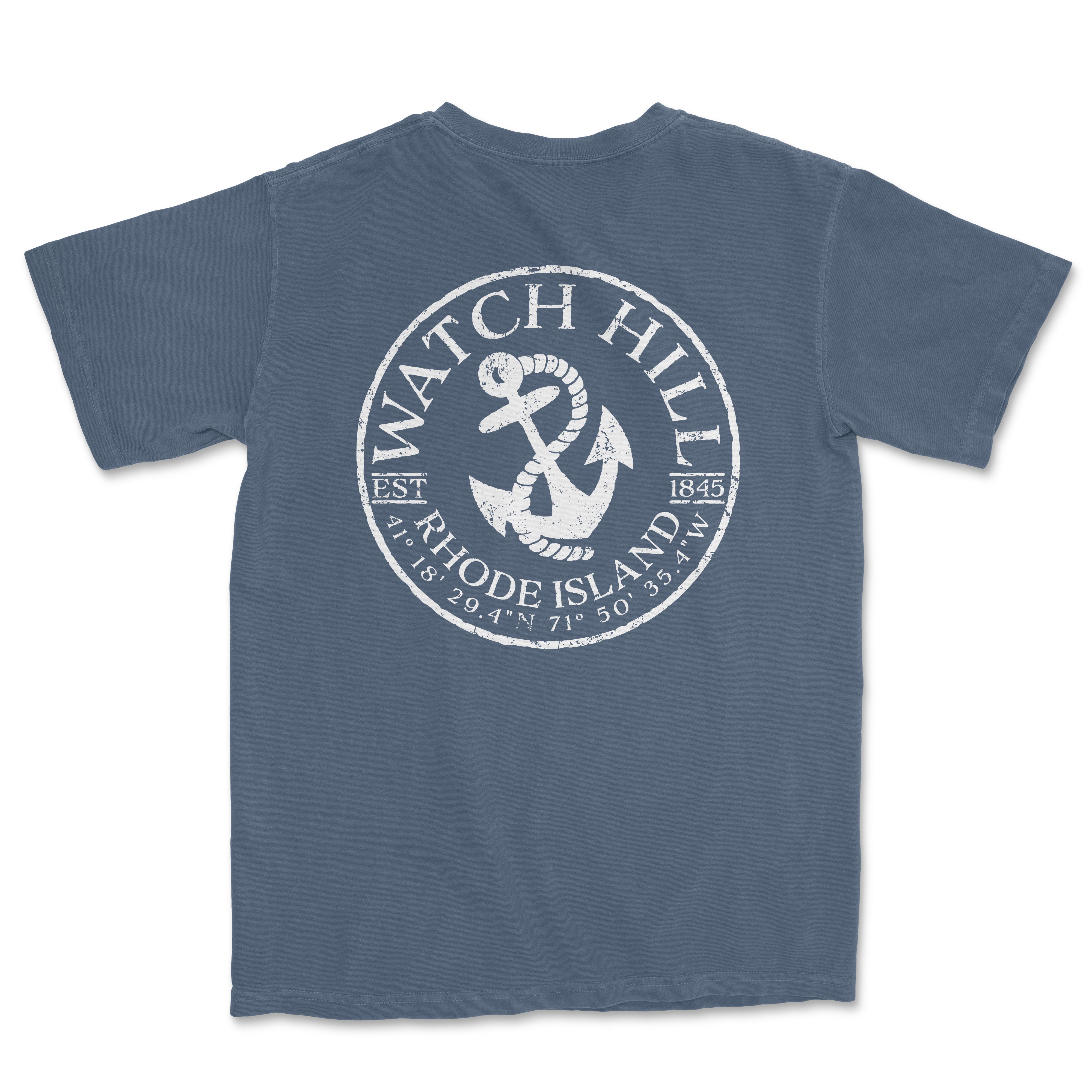 a blue t - shirt with an anchor and the words watch hill on it