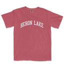 a red shirt with the word heron lake on it