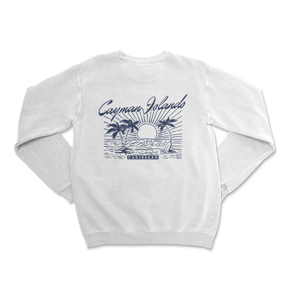 a white sweatshirt with a palm tree on it